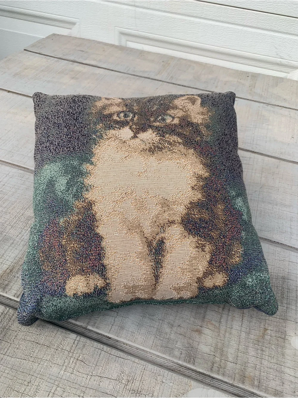 Vintage Style Cat Kitten Tapestry Throw Pillow Woven Decorative Cushion 12x12”